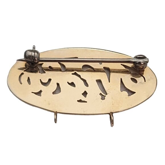 10K Yellow Gold Oval Etched Nicki Pin With Bales For Charms E927 - Picture 4 of 9